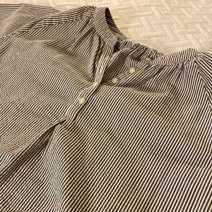 Gray and white striped blouse. 3/4 button up.